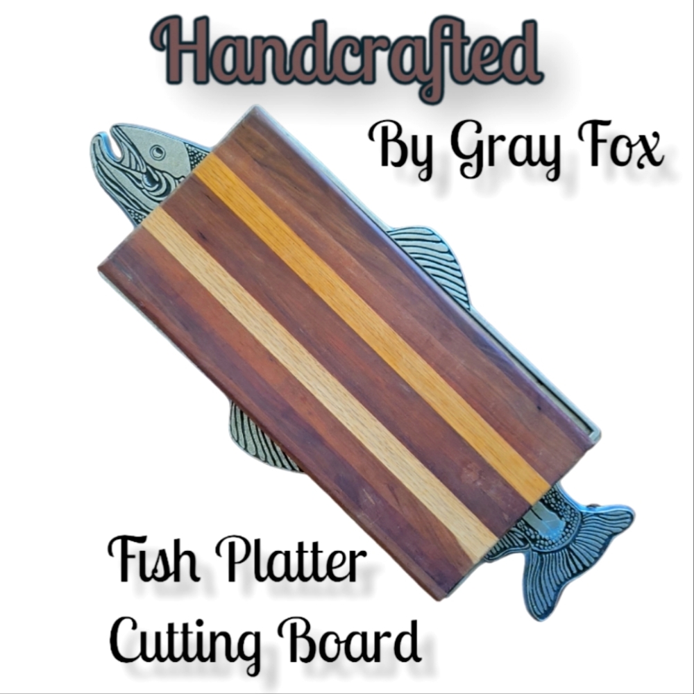 Wilton Armetale Fish Grilling Plank Platter PEWTER W/Handcrafted Cutting Board